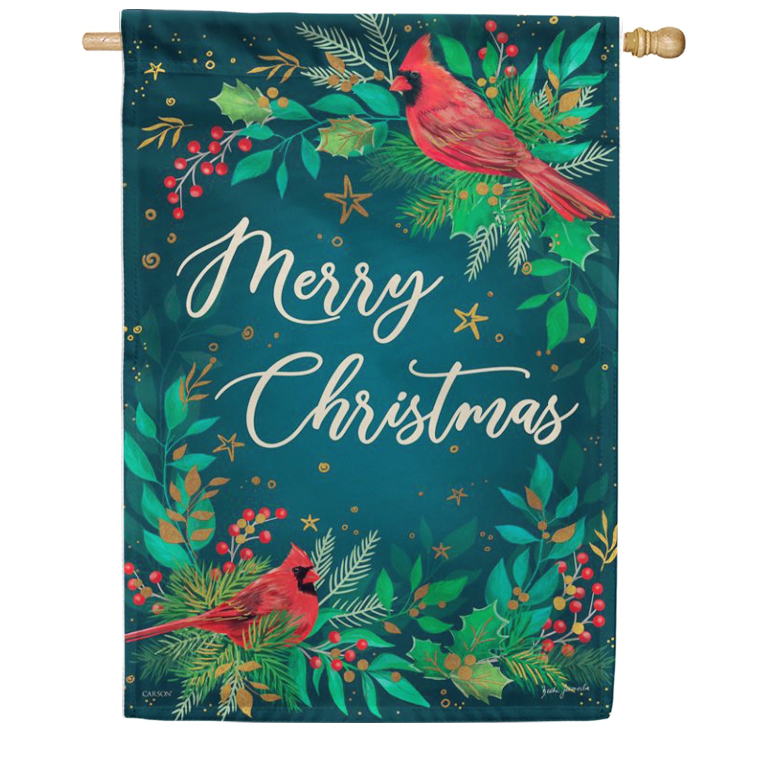 Carson House Flag - Cardinal Christmas