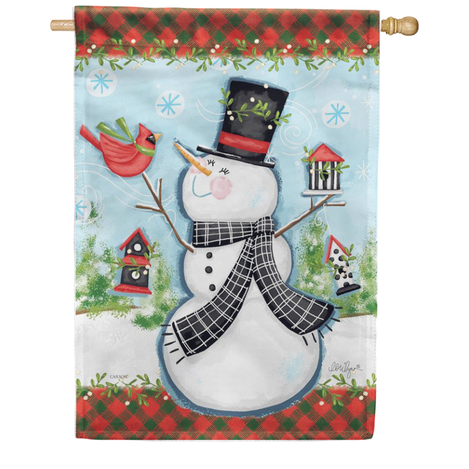 Carson Birdhouse Snowman House Flag