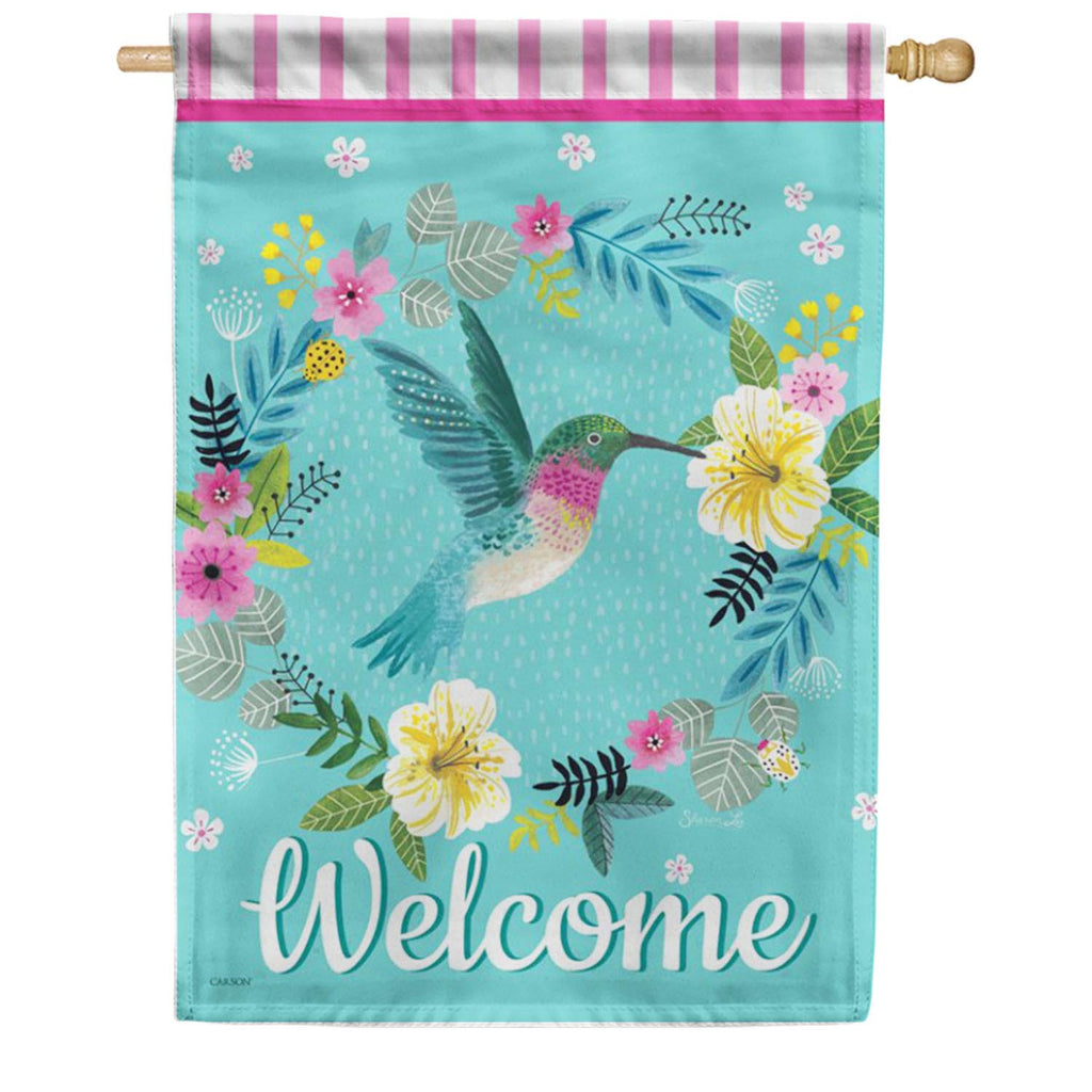 Carson Hummingbird Wreath House Flag