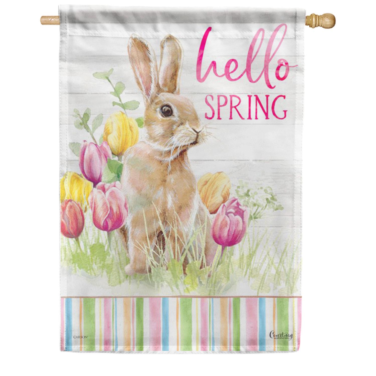 Carson Hello Spring Bunny House Flag