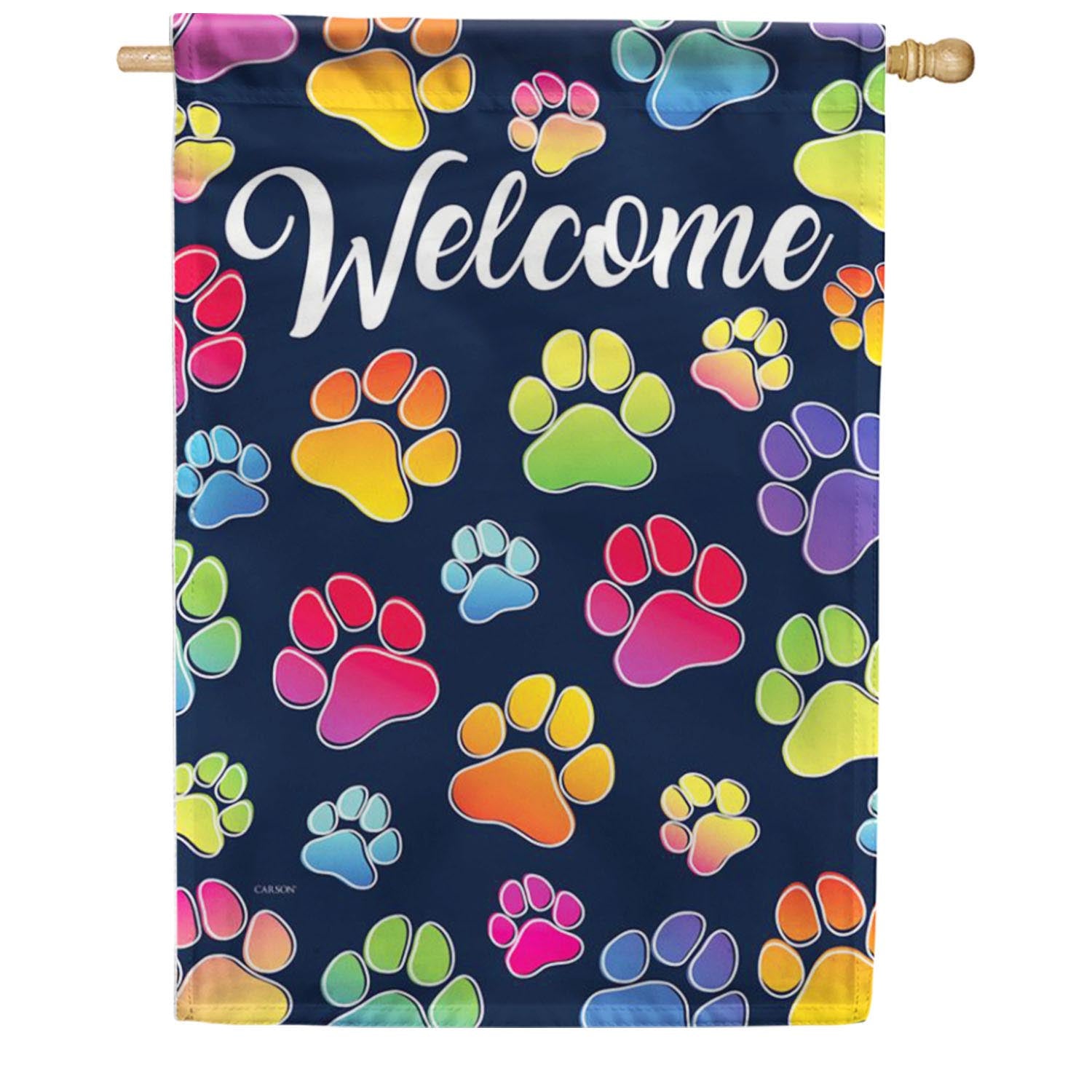 Carson Welcome Paw Prints House Flag