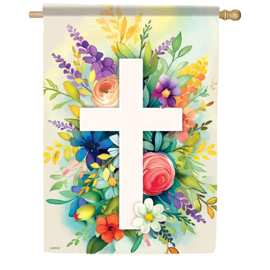 Carson Floral Cross House Flag