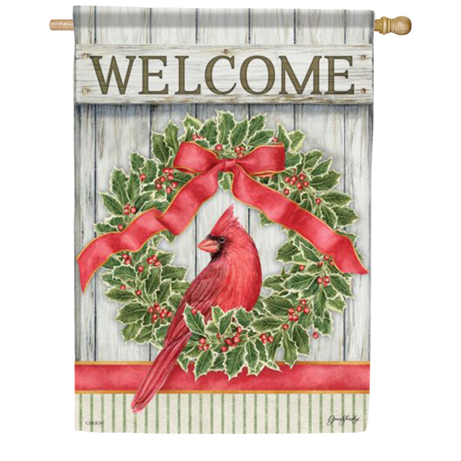 Rustic Cardinal Wreath House Flag