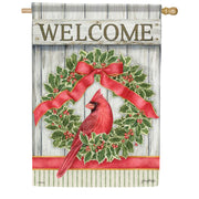 Carson Rustic Cardinal Wreath House Flag