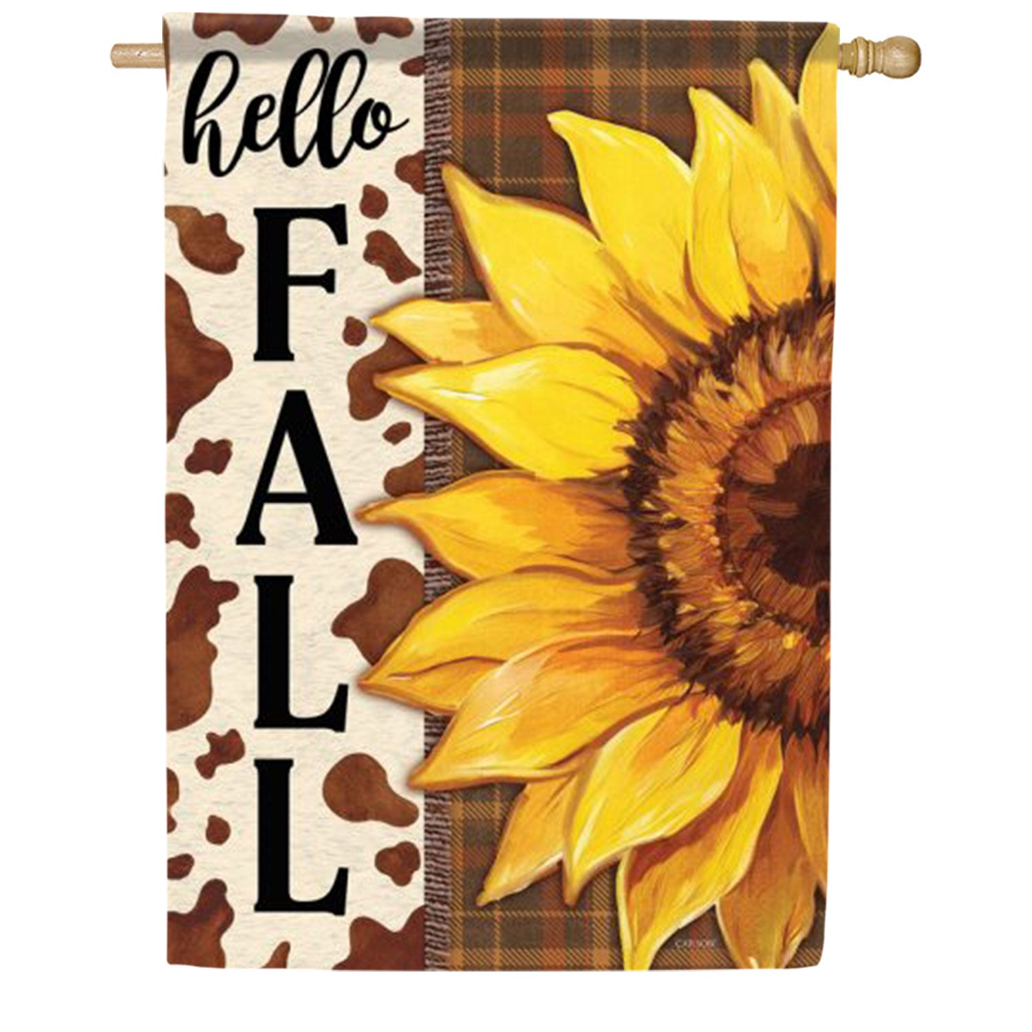 Hello Fall Cow Sunflower House Flag