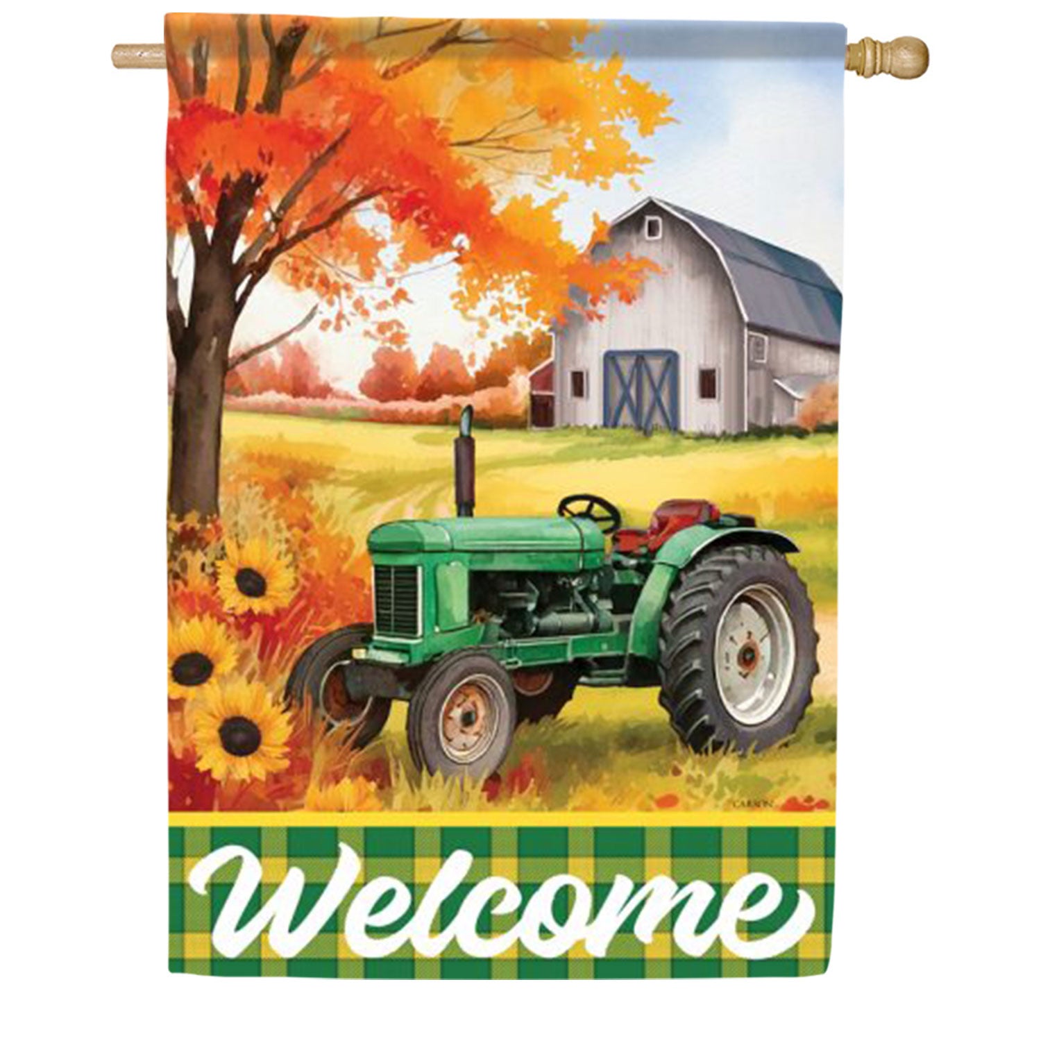 Green Tractor House Flag