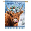 Hello Winter Highland Cow House Flag
