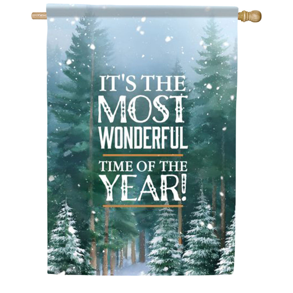 Most Wonderful Time Winter Forest House Flag