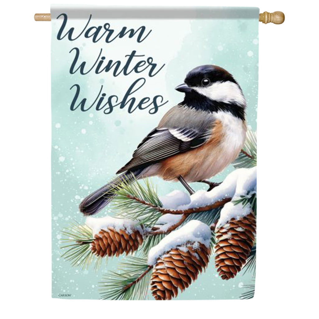 Warm Winter Wishes Chickadee House Flag