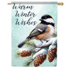 Warm Winter Wishes Chickadee House Flag