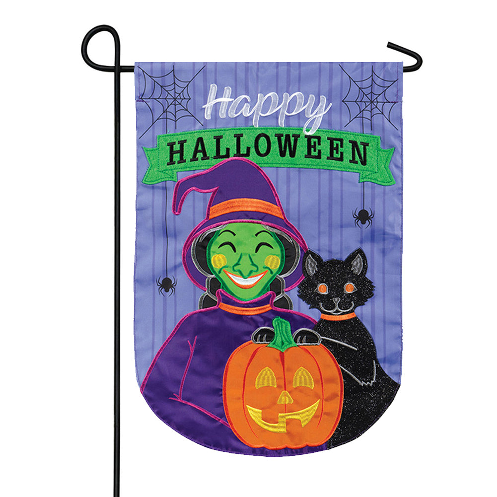 Carson Happy Witchy Halloween Appliqued Garden Flag