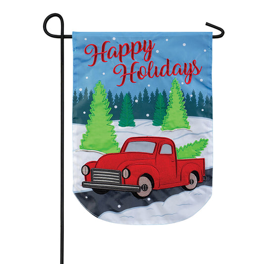 Carson Holiday Truck Happy Holidays Appliqued Garden Flag