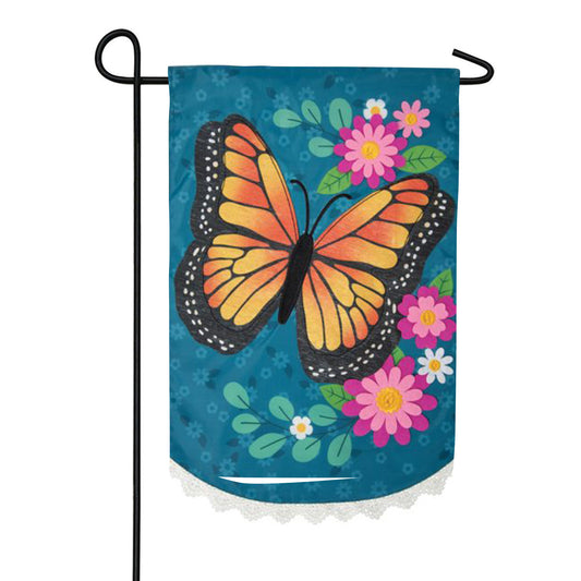 Carson Fluttering Monarch Applique Garden Flag