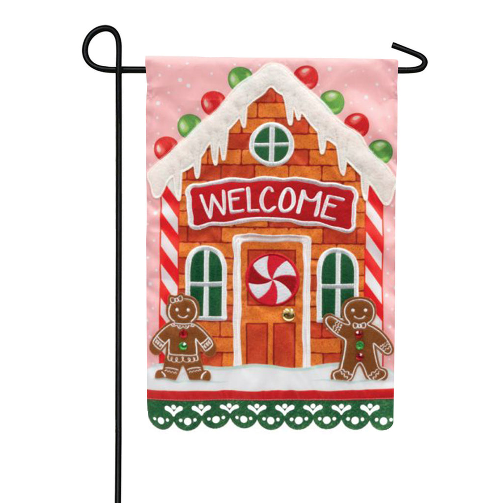 Welcome Gingerbread House Applique Garden Flag