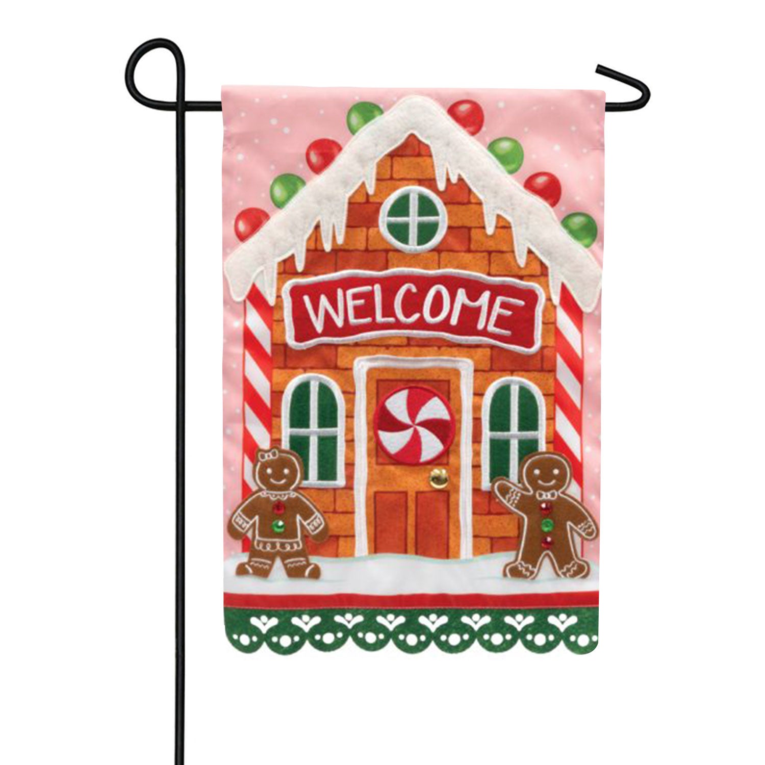 Welcome Gingerbread House Applique Garden Flag
