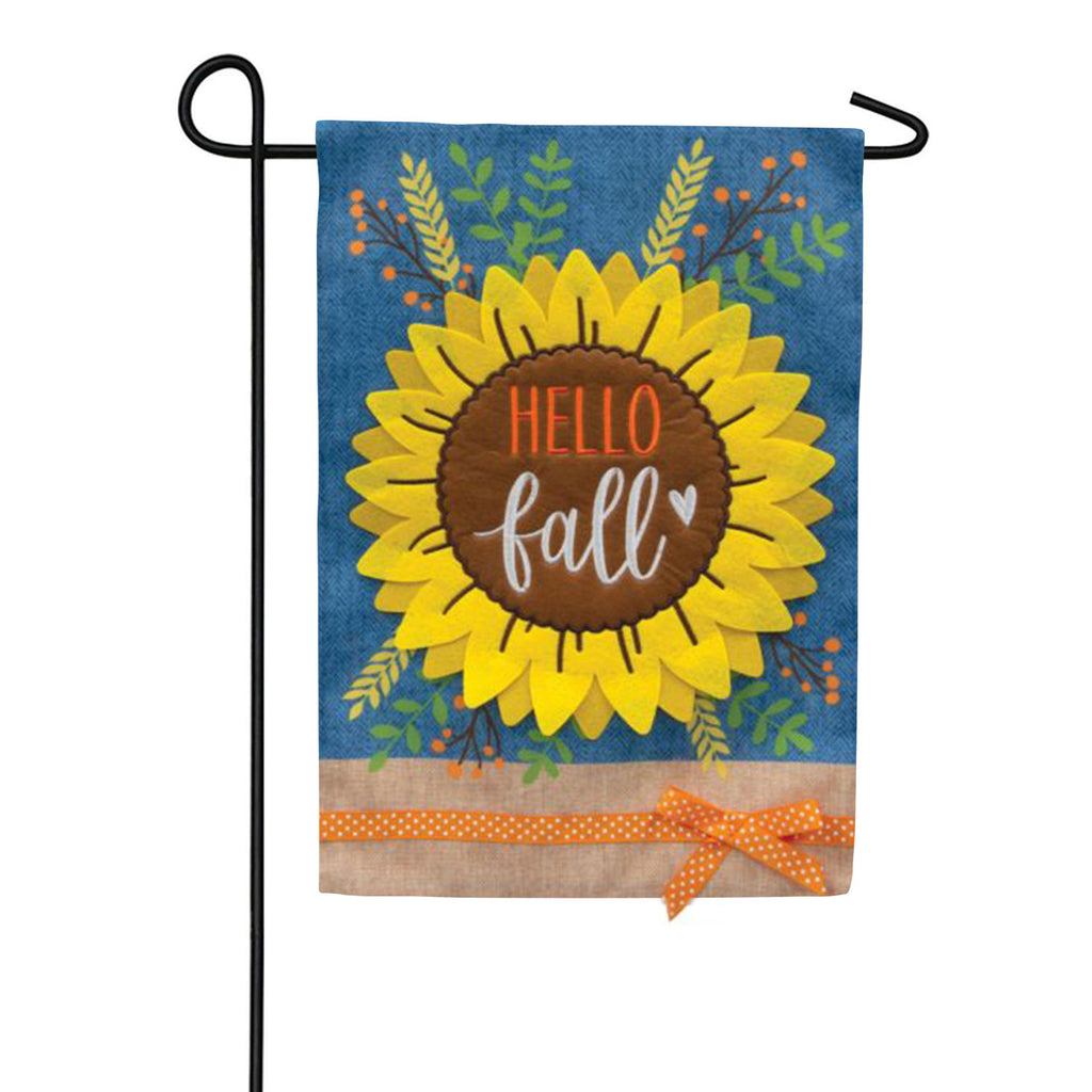 Hello Fall Sunflower Applique Garden Flag