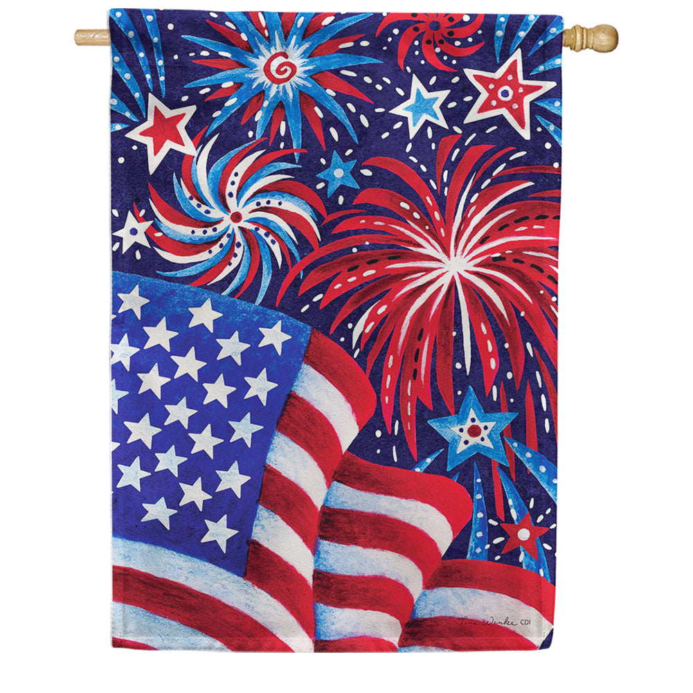 Custom Decor Fireworks And Flag House Flag