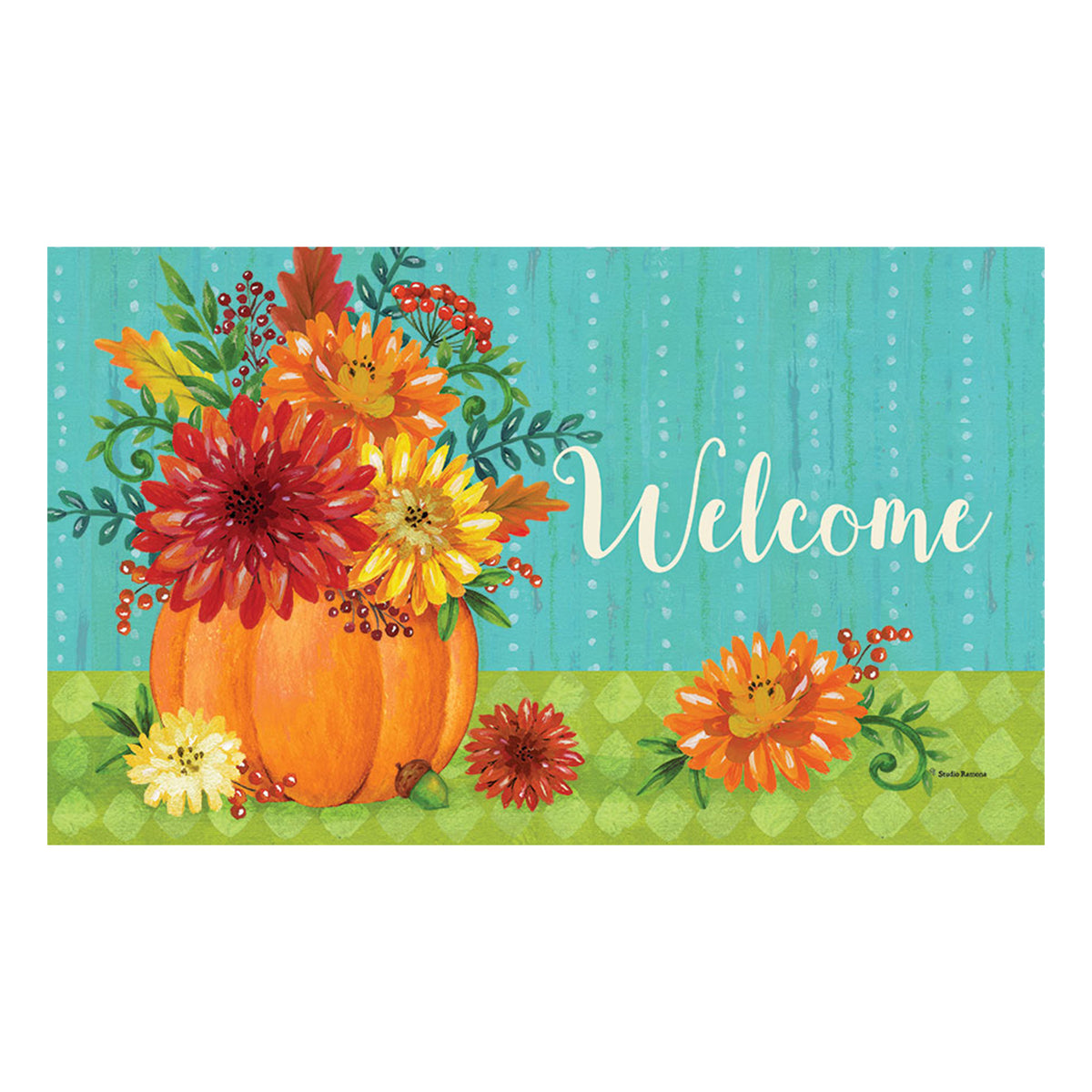 Custom Decor Pumpkins & Mums Doormat