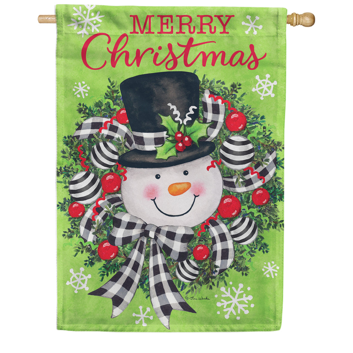Custom Decor House Flag - Snowman Wreath