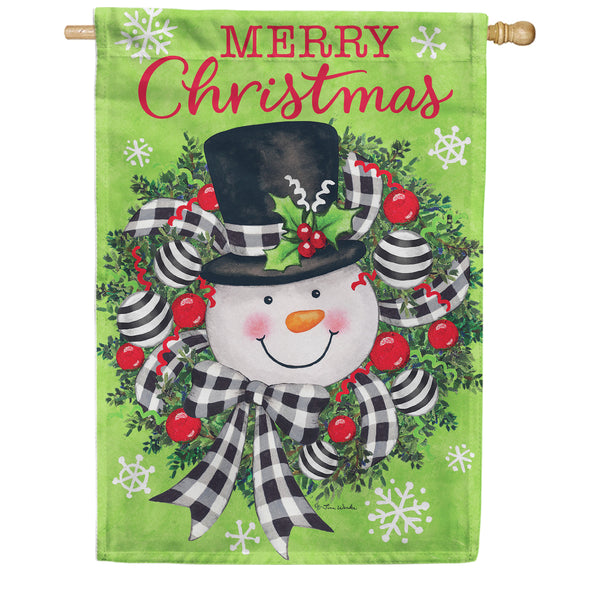 Custom Decor House Flag - Snowman Wreath