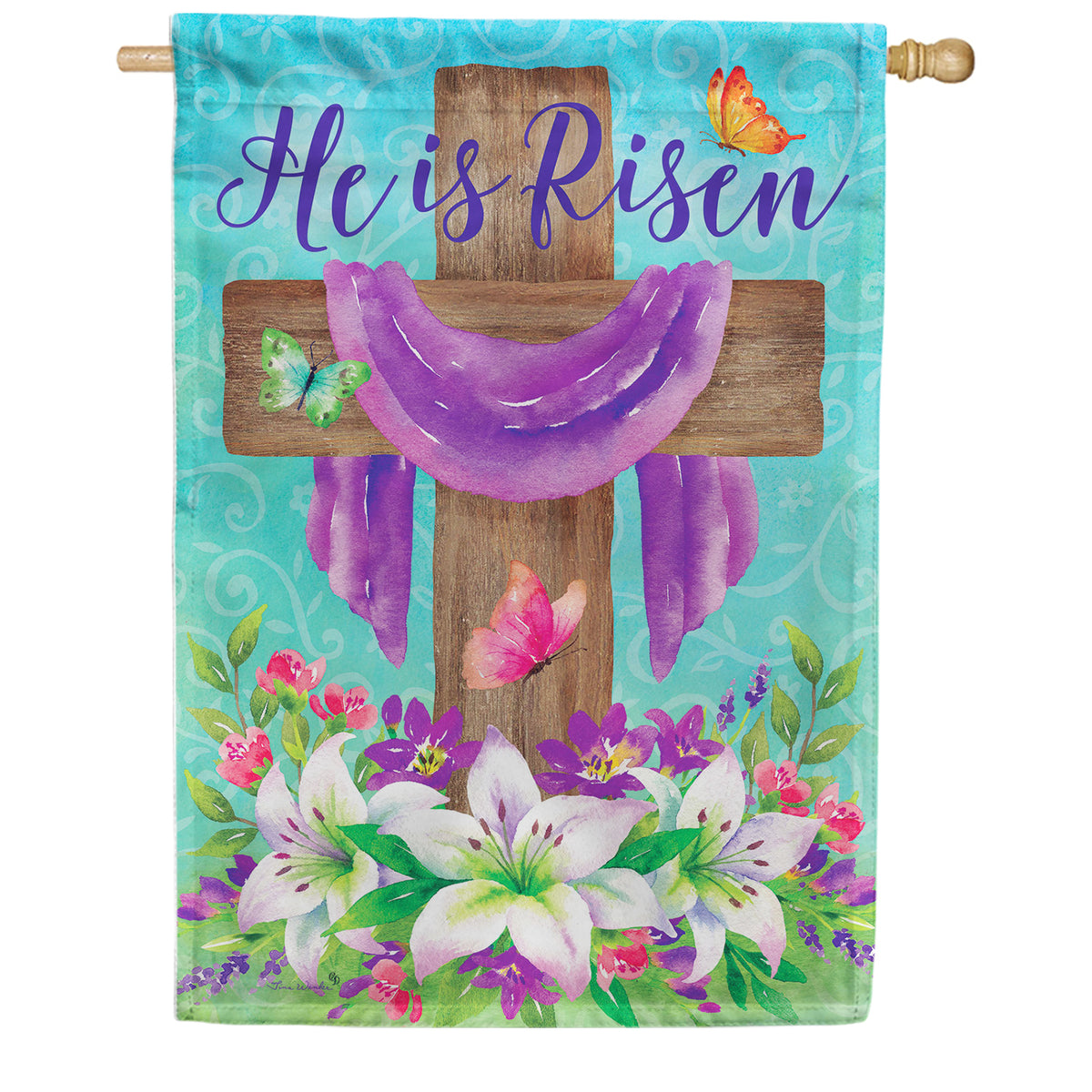 Custom Decor He is Risen Cross House Flag