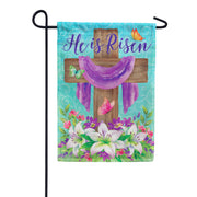 Custom Decor He is Risen Cross Garden Flag