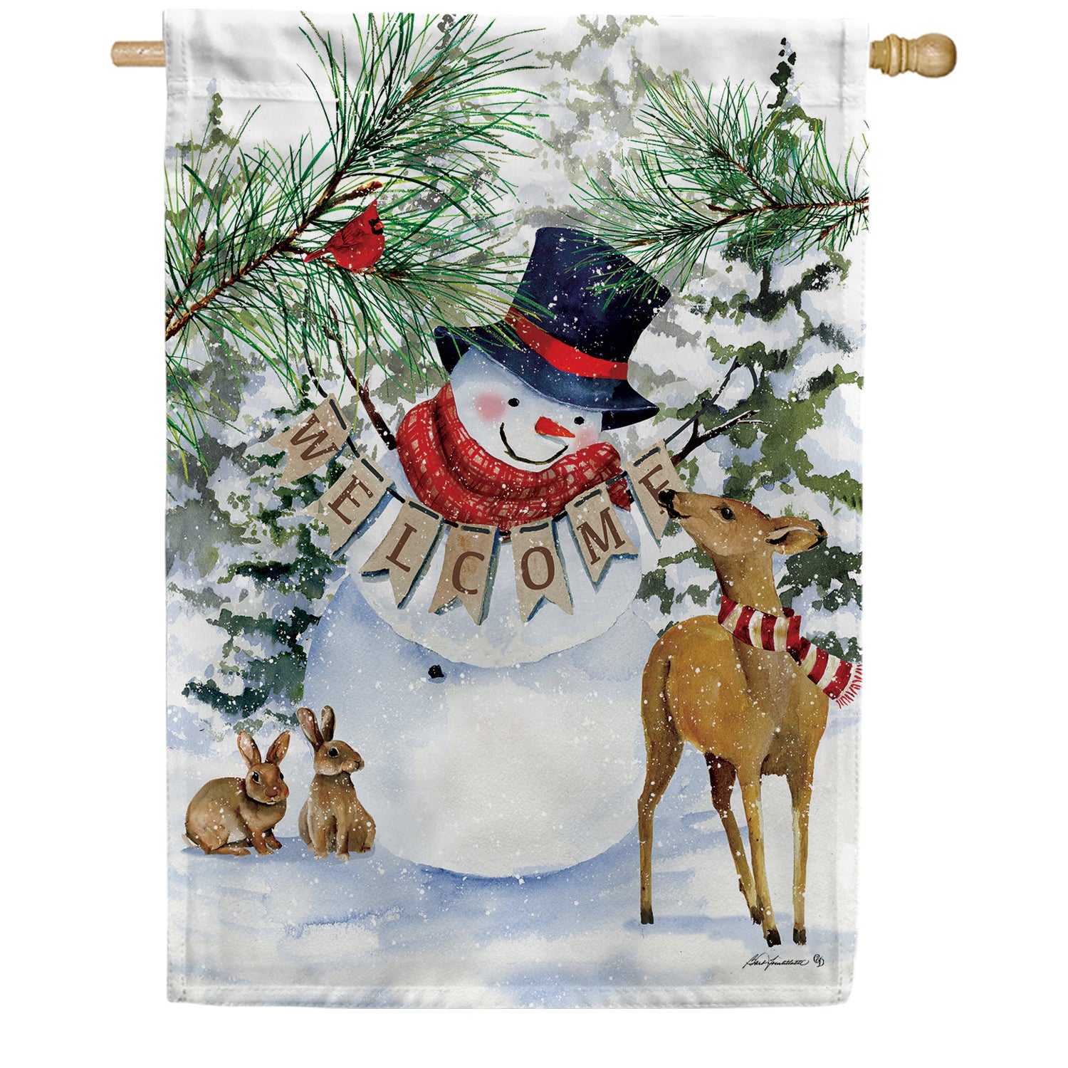 Custom Decor Deer Snowman House Flag