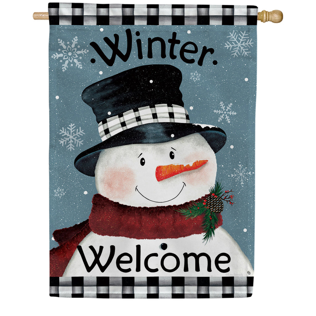 Custom Decor Black & White Snowman House Flag