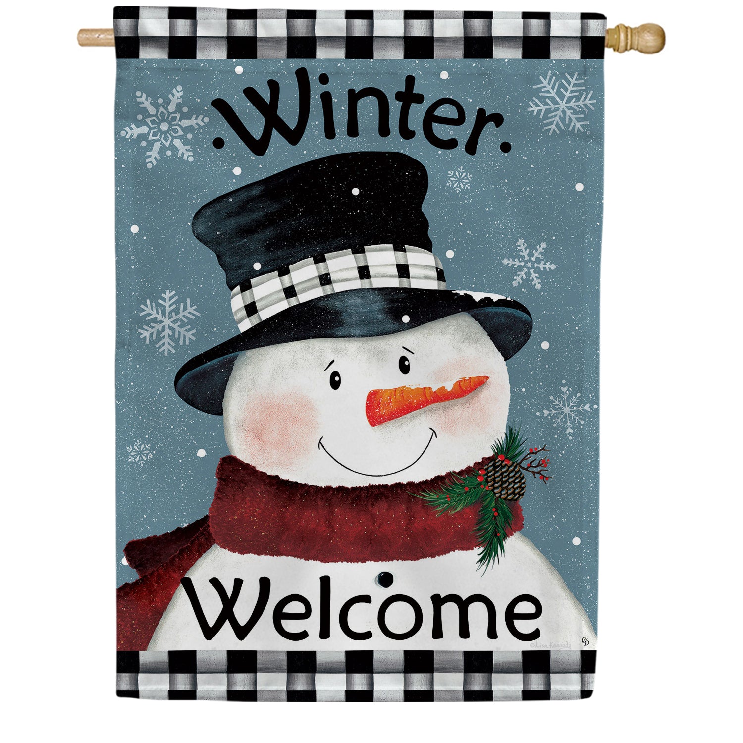 Custom Decor Black & White Snowman House Flag