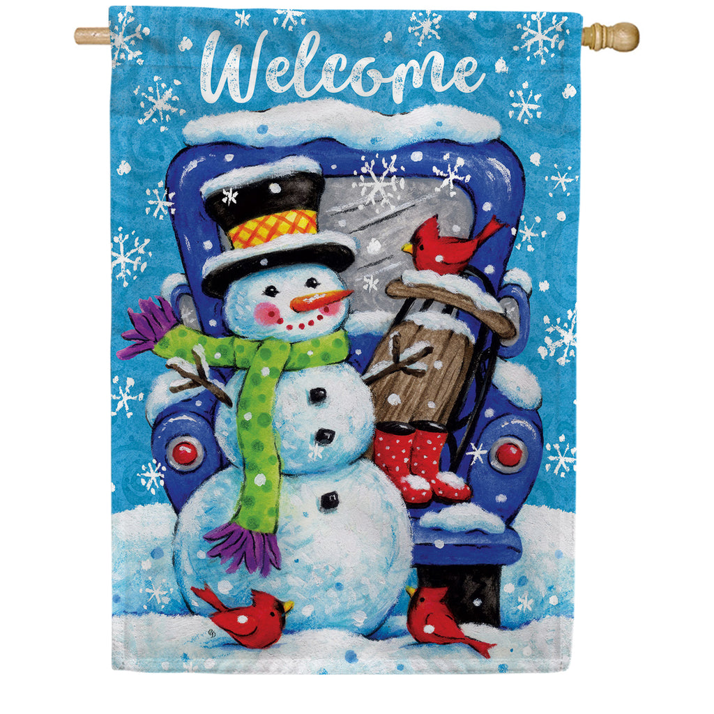Custom Decor Truck & Snowman House Flag