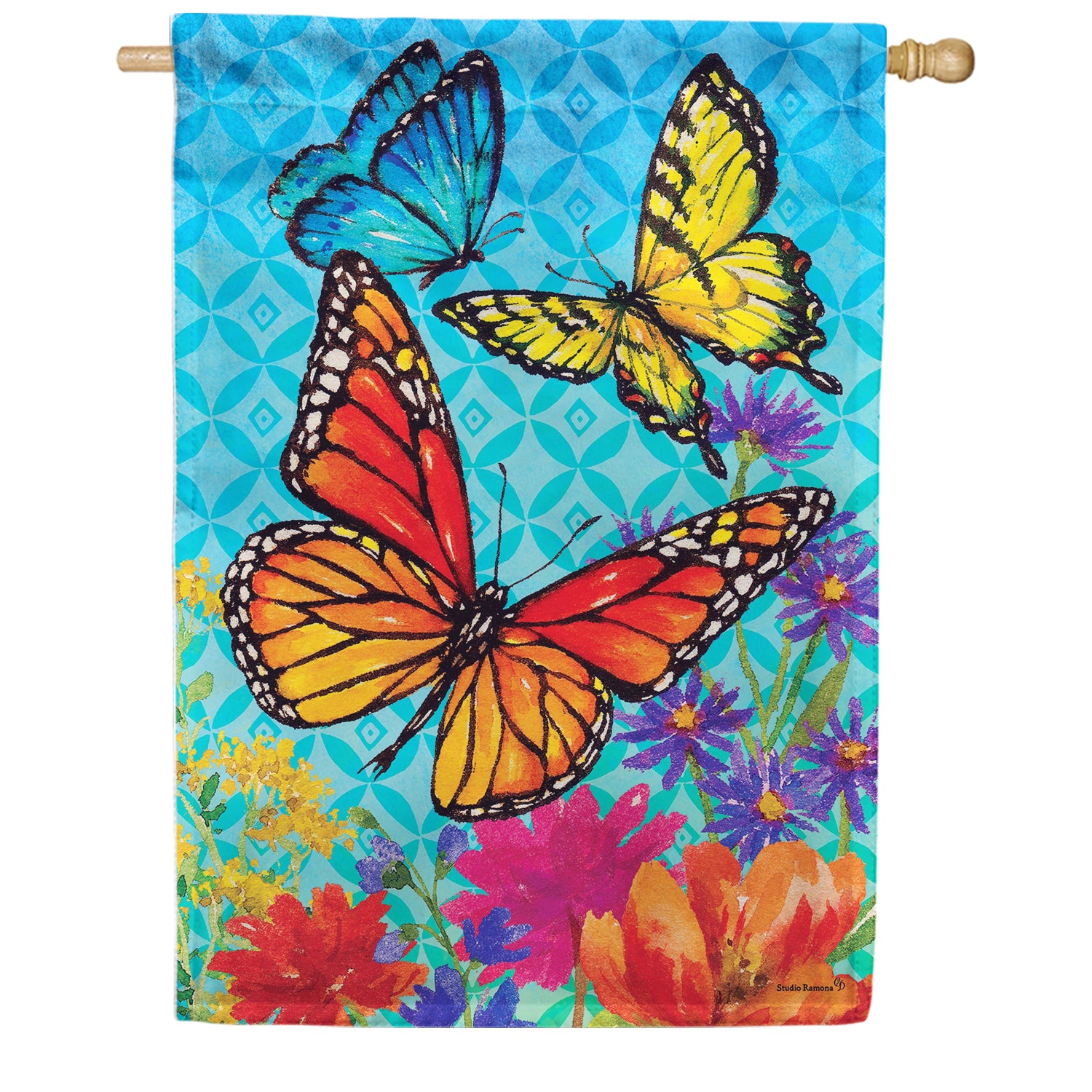 Custom Decor Butterflies & Wildflowers House Flag