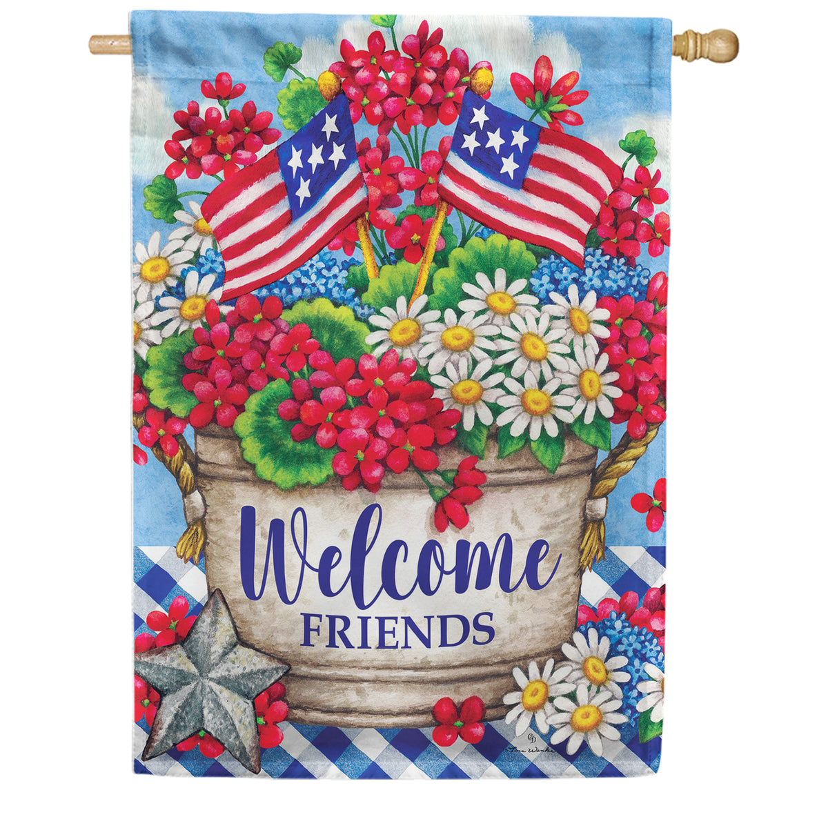 Custom Decor Patriotic Geraniums Welcome House Flag