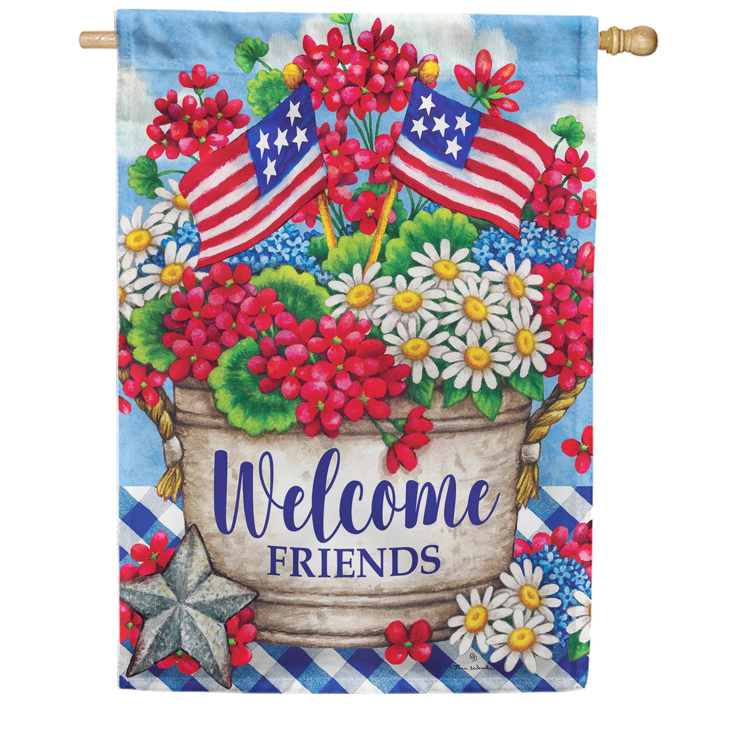 Custom Decor Patriotic Geraniums Welcome House Flag