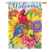 Custom Decor Birds & Flowers House Flag