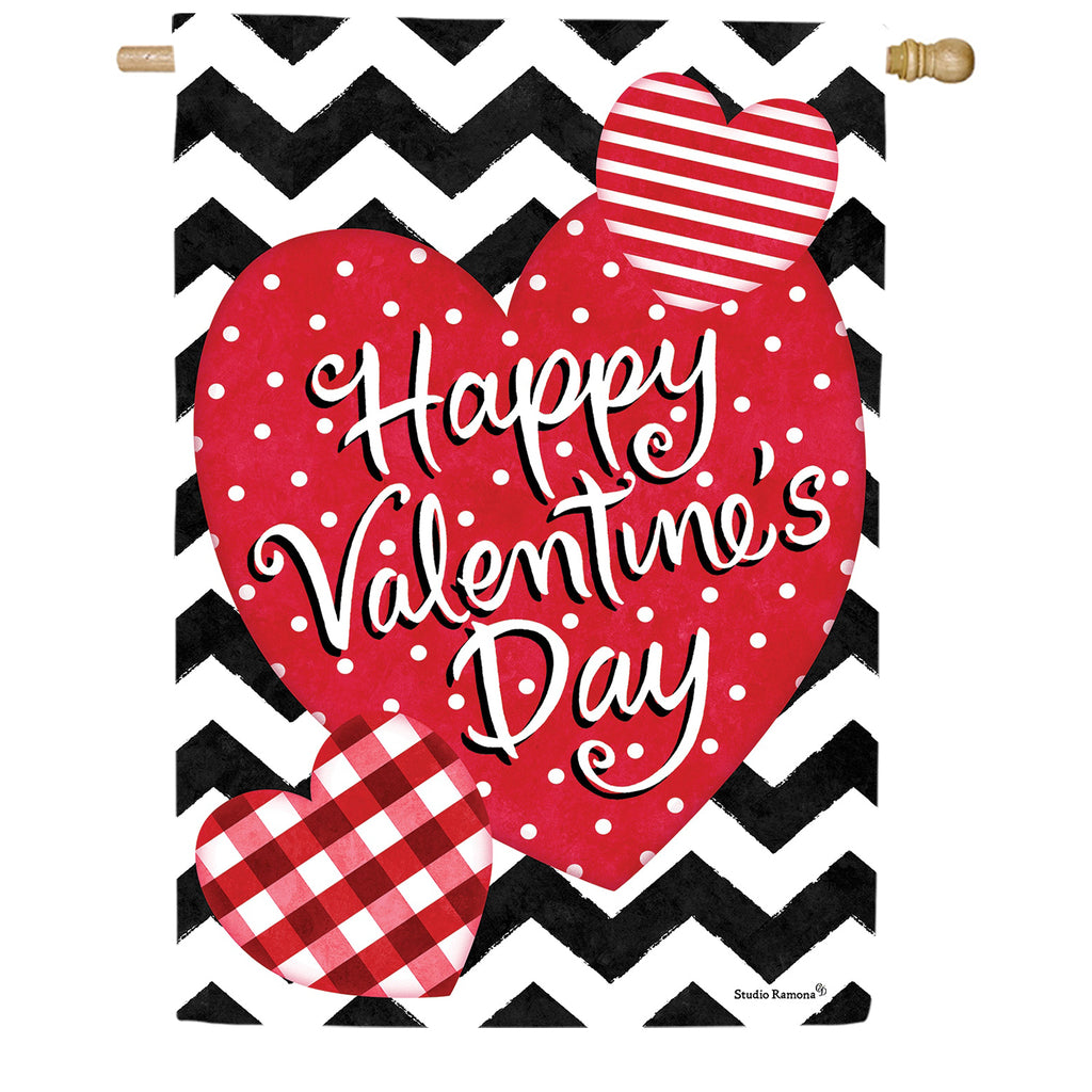 Custom Decor Patterned Hearts Valentine House Flag