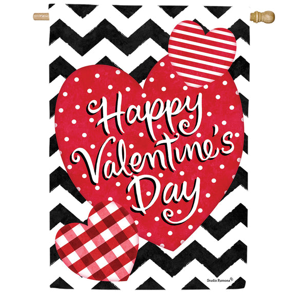 Custom Decor Patterned Hearts Valentine House Flag
