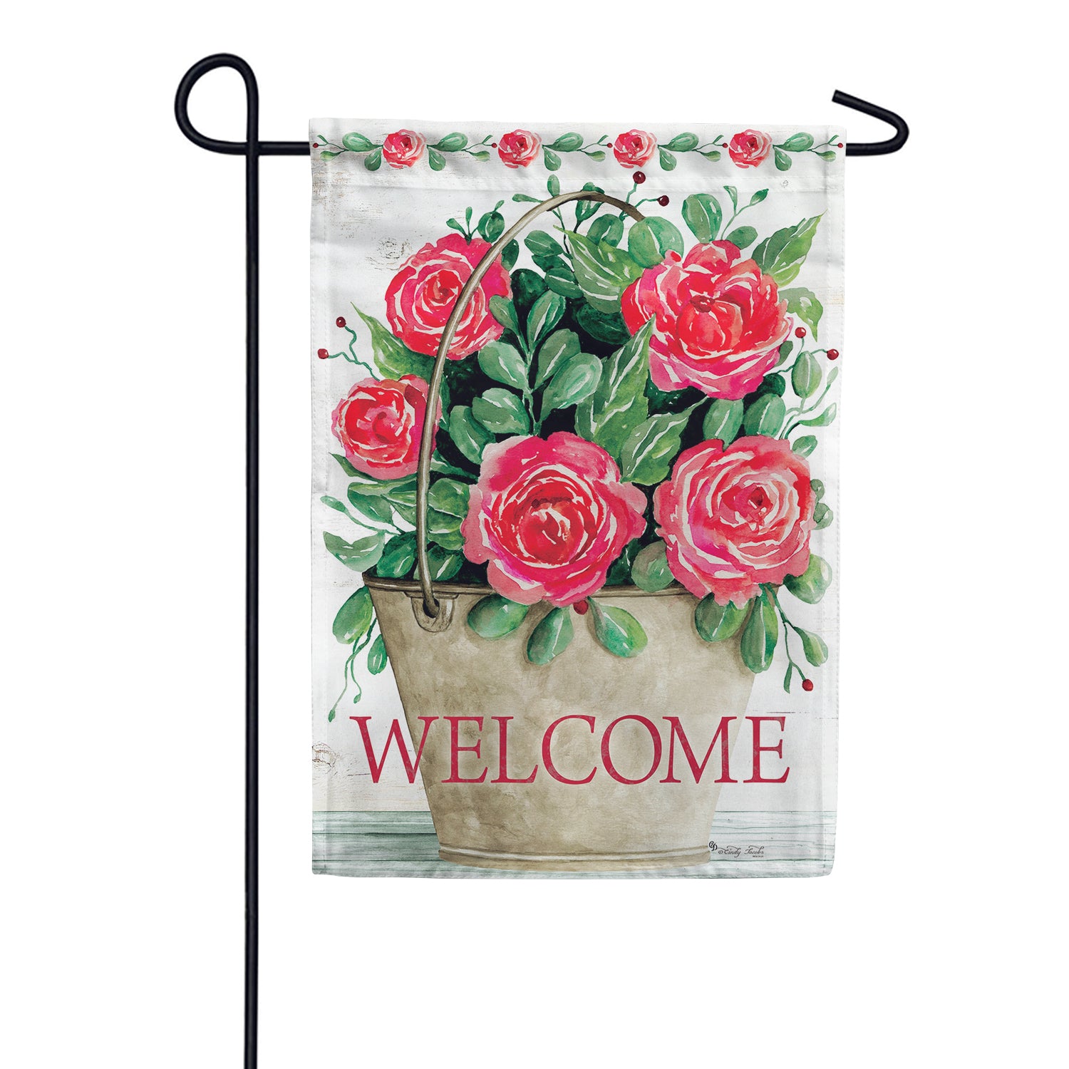 Custom Decor Rose Bucket Garden Flag