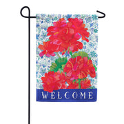 Custom Decor Geraniums Welcome Garden Flag