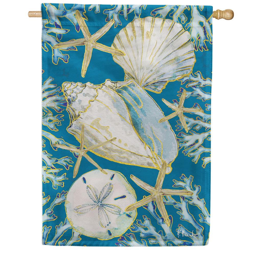 Custom Decor La Playa Shells House Flag