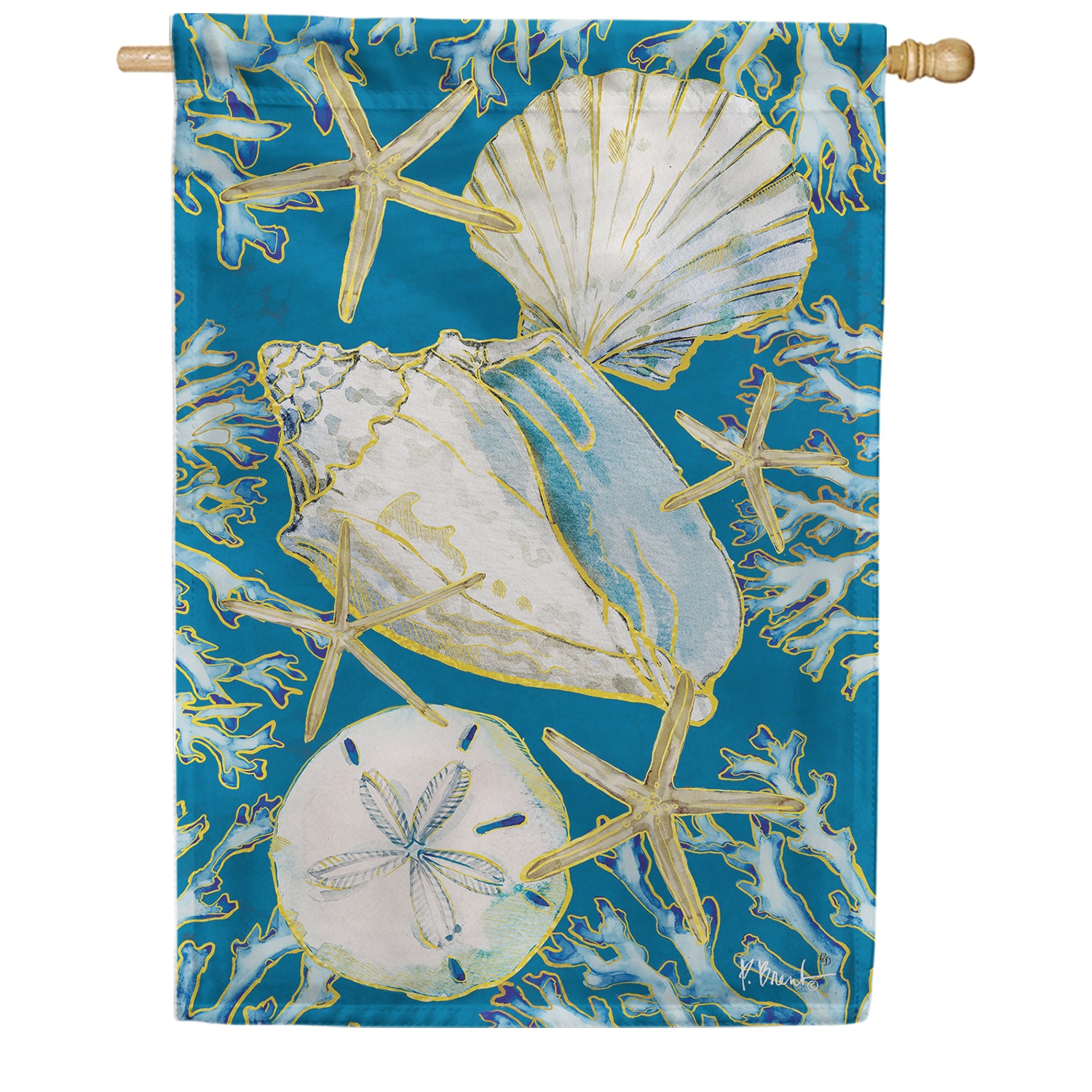 Custom Decor La Playa Shells House Flag