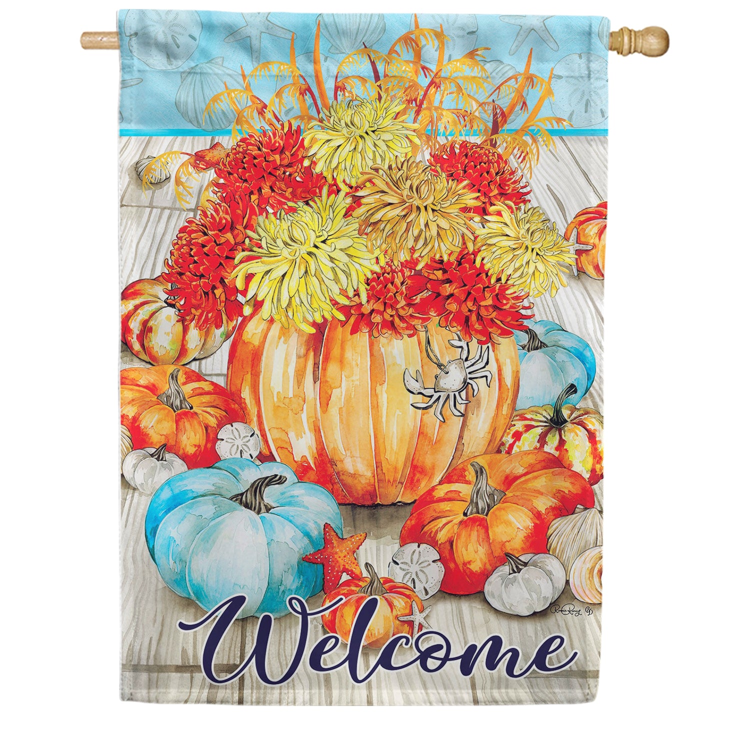 Custom Decor Coastal Fall Welcome House Flag