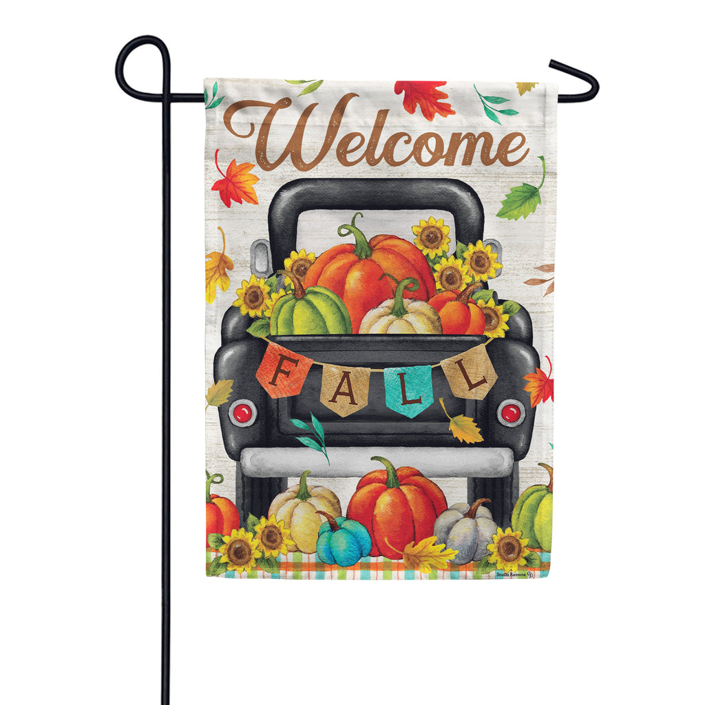 Custom Decor Welcome Fall Pumpkin Truck Garden Flag
