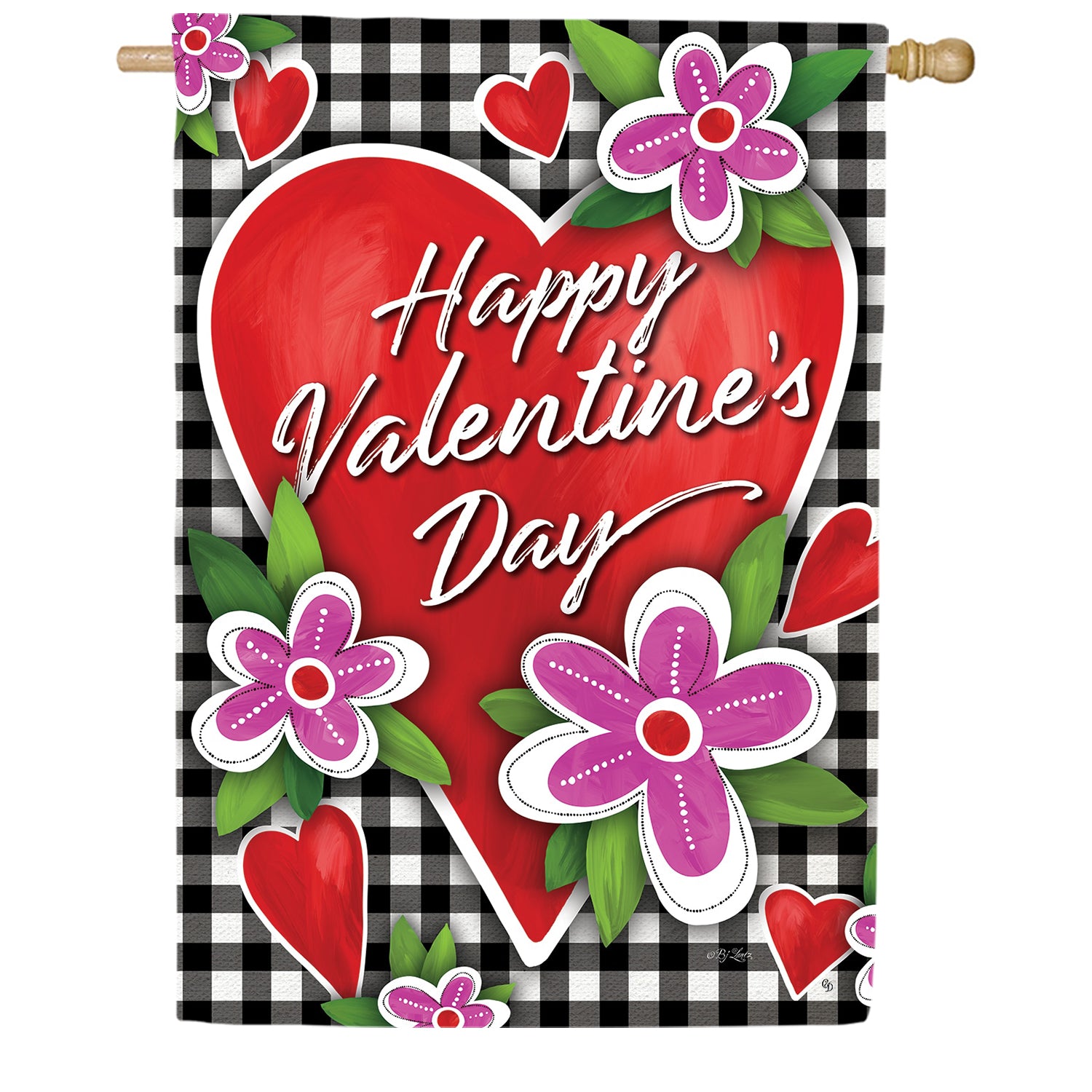 Custom Decor Gingham Valentine House Flag