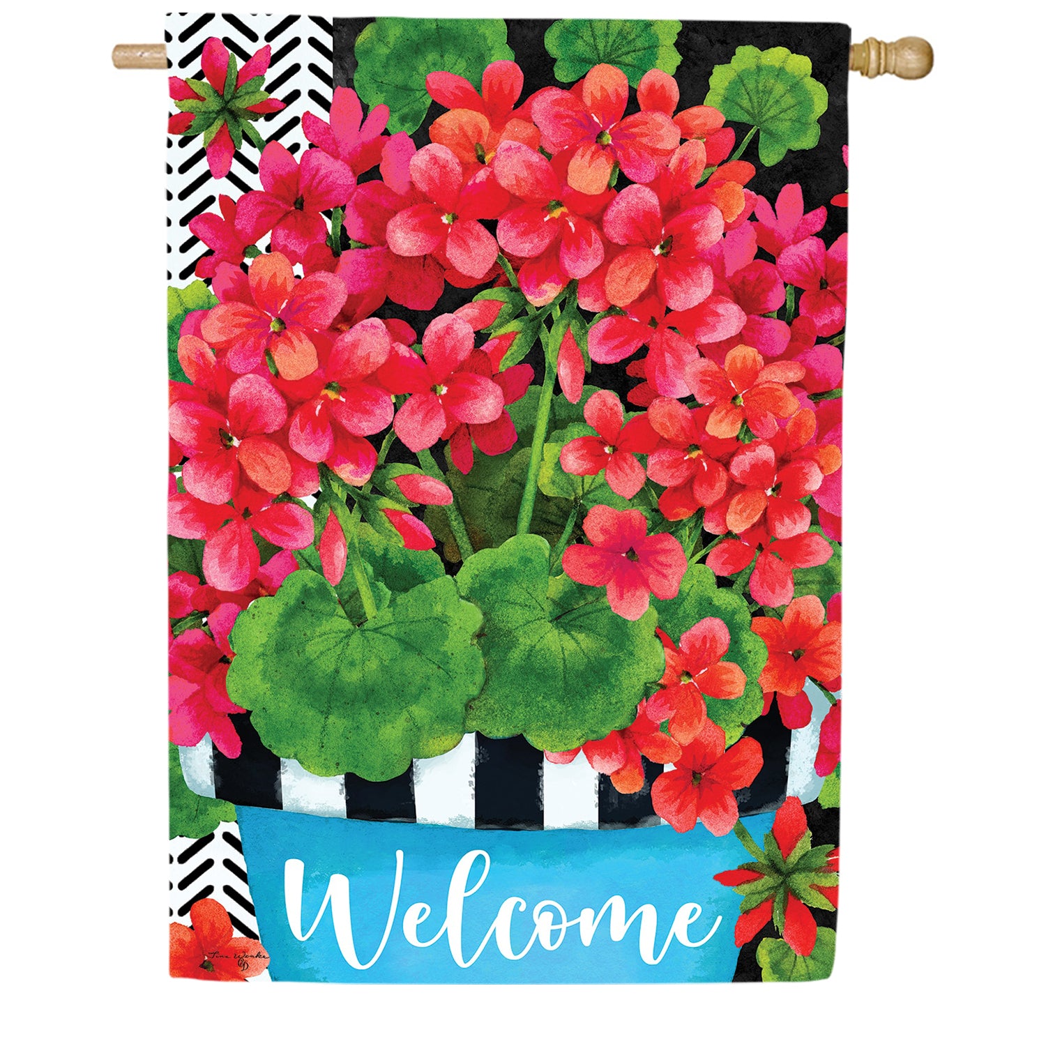 Custom Decor Blue Pot Geranium House Flag