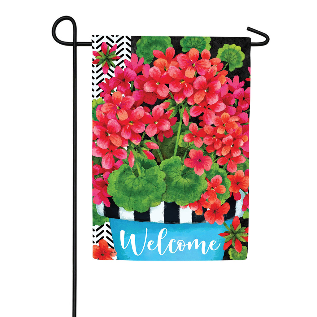 Custom Decor Blue Pot Geranium Garden Flag