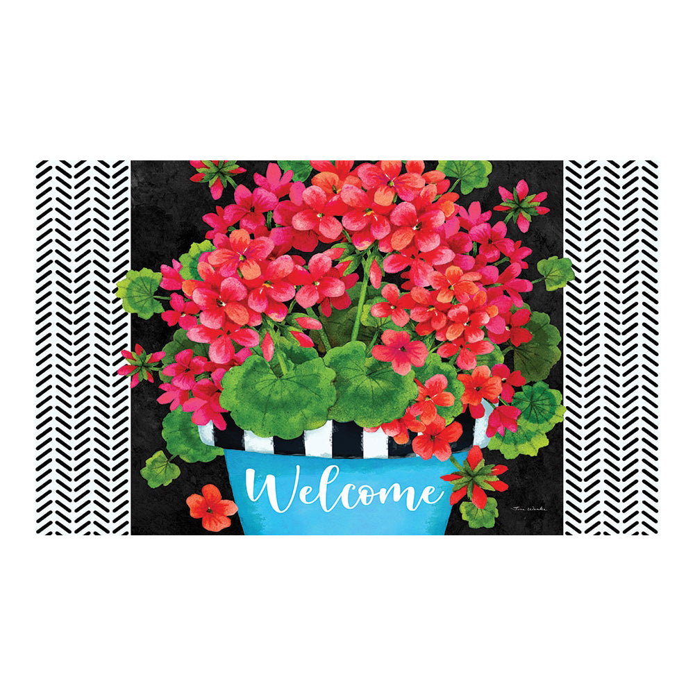 Custom Decor Blue Pot Geranium Doormat
