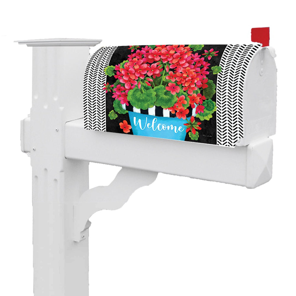 Custom Decor Blue Pot Geranium Mailbox Cover