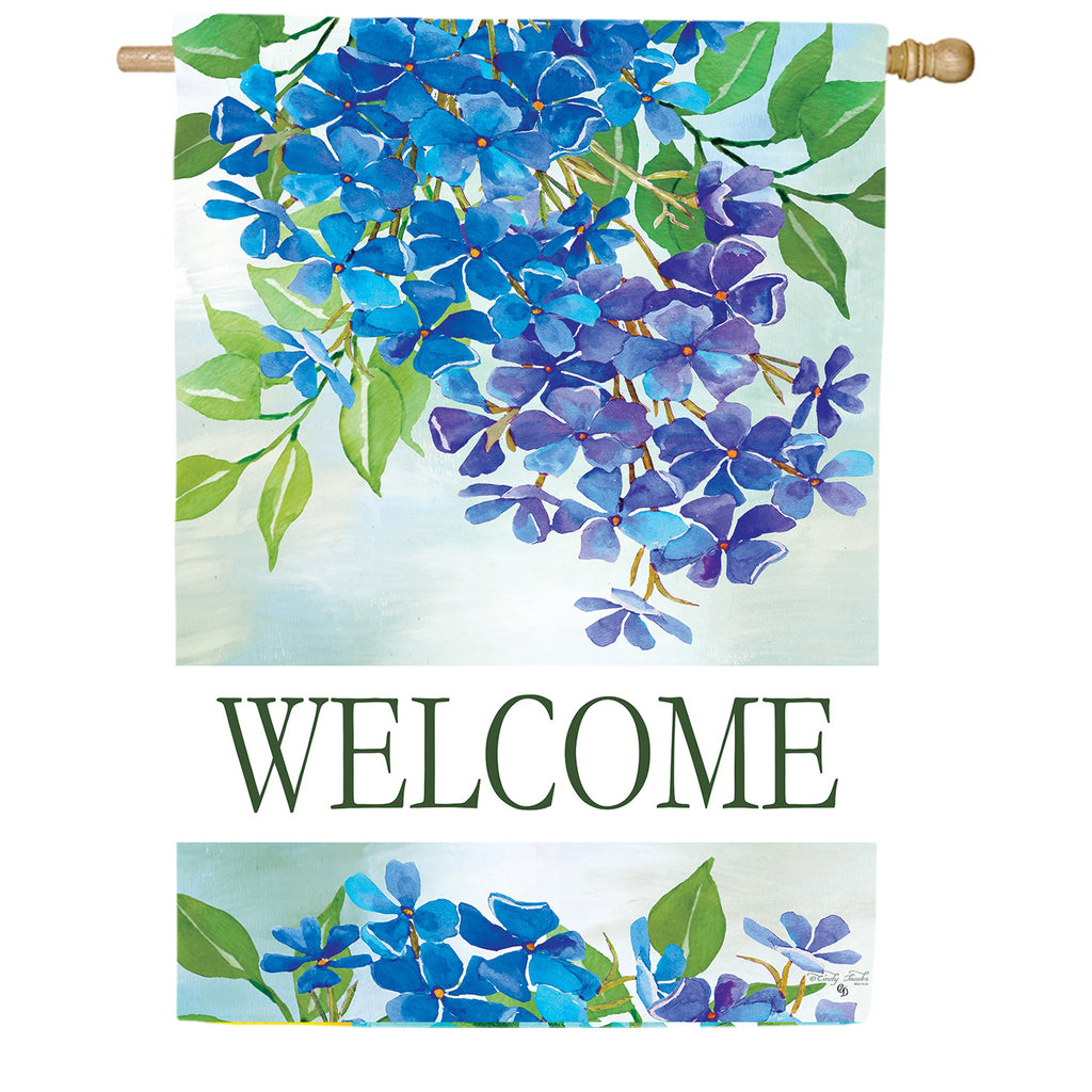 Custom Decor Hydrangeas Welcome House Flag
