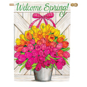 Custom Decor Glorious Tulips Welcome House Flag