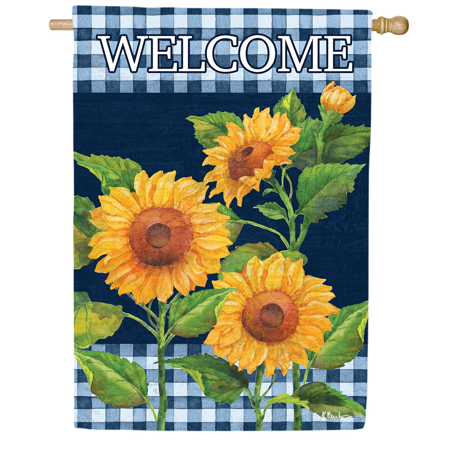 Custom Decor Sunflowers on Navy House Flag